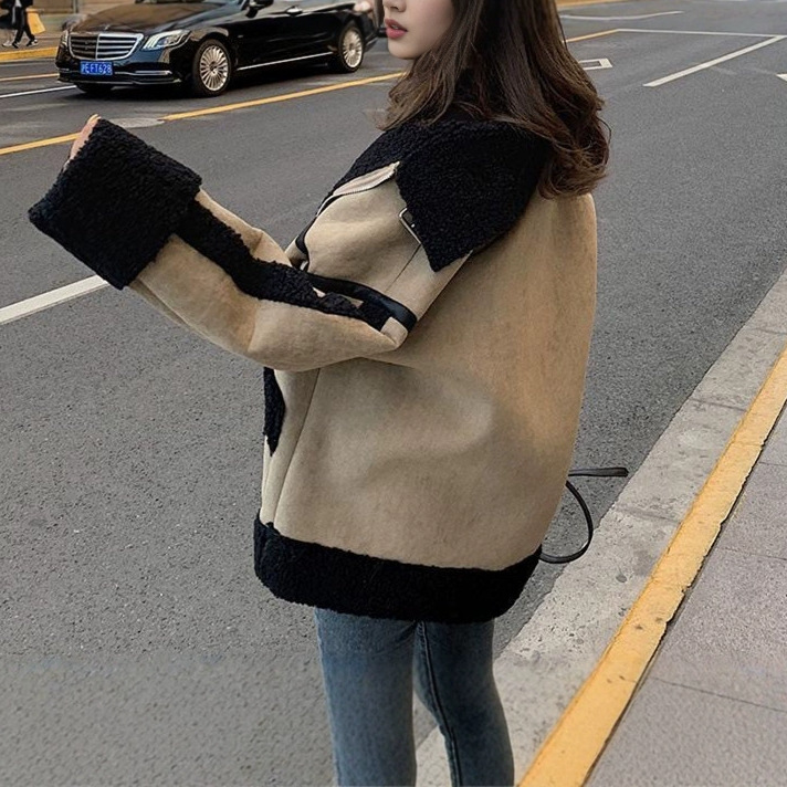 Japanese Women Lifestyle - Lamb Wool Jacket Coats Woman Knitted
